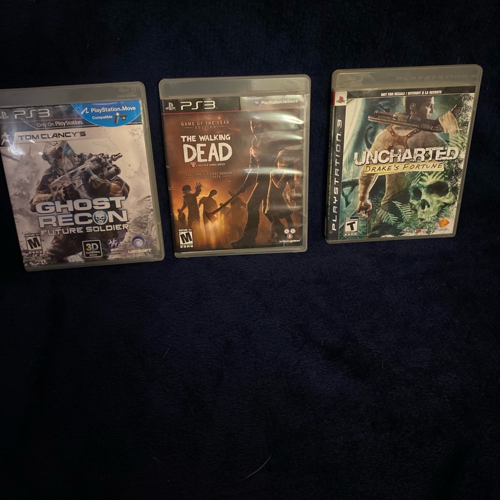 Sony PS3 Game Bundle - Ghost Recon, The Walking Dead, Uncharted (Black Cases)